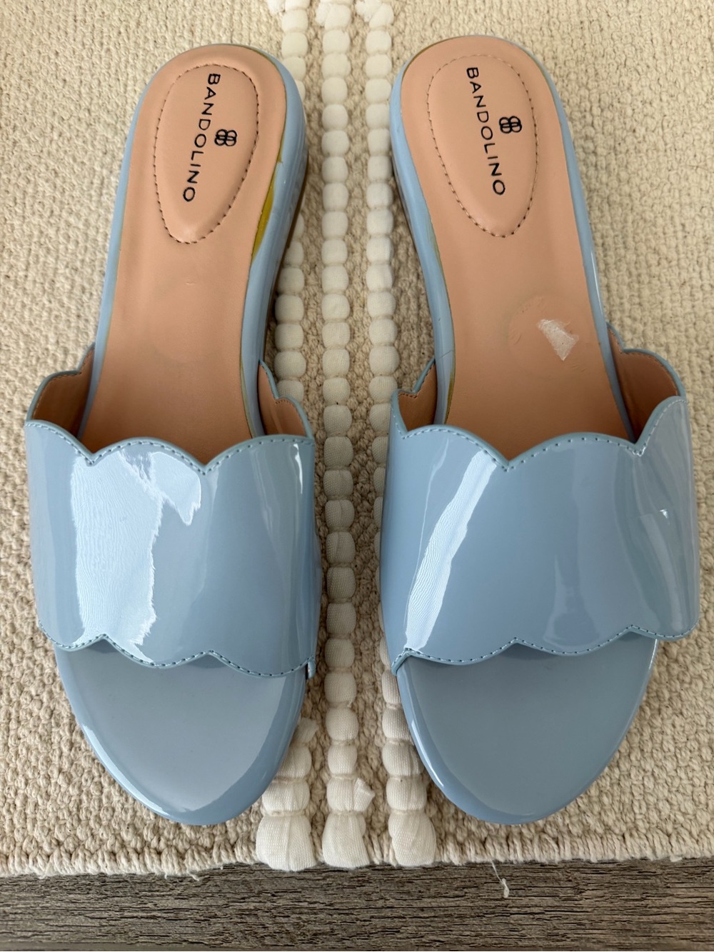Bandolino Glossy Scalloped Slide Sandals in Light Blue